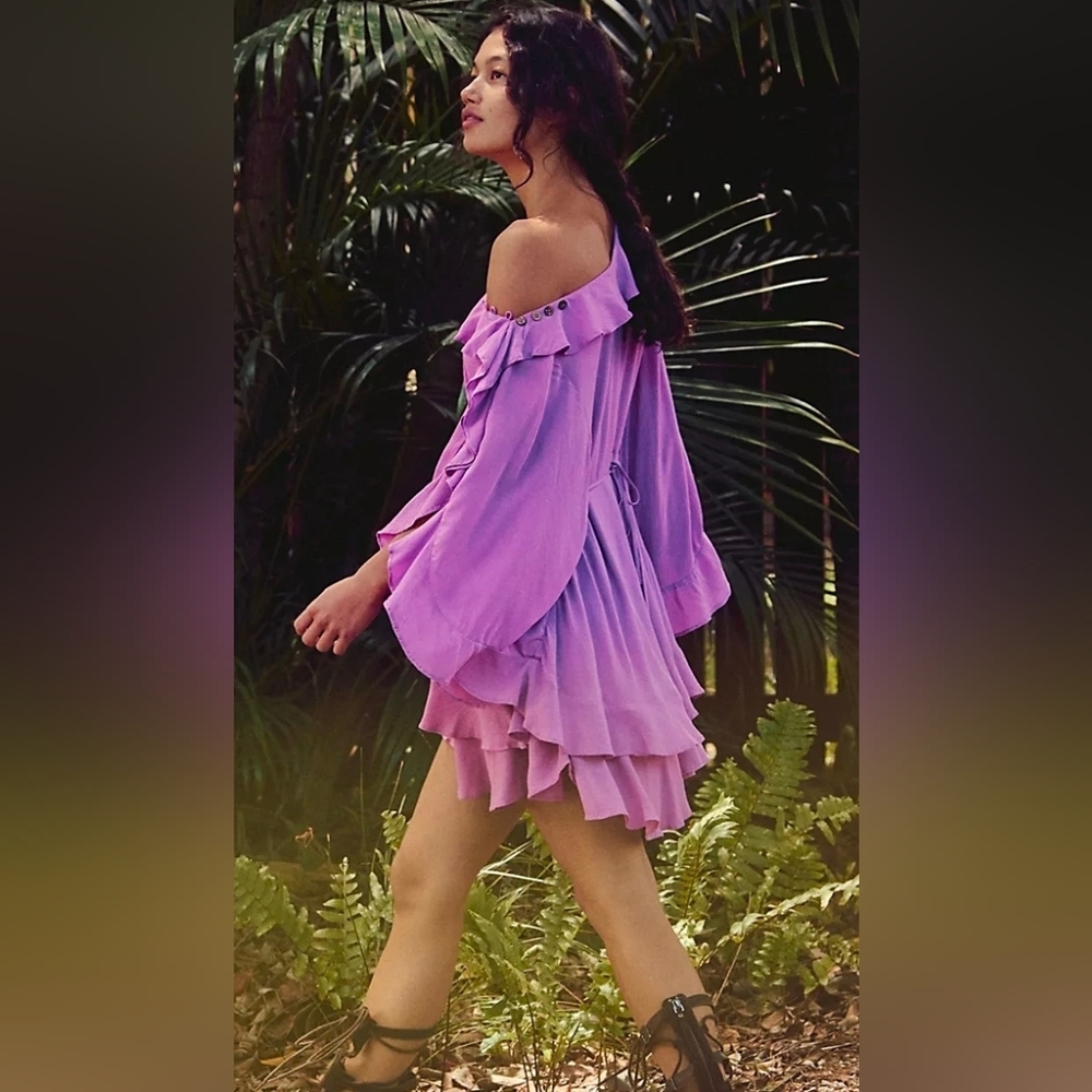 Free People Wild Waves Ruffled Off The Shoulder Mini Dress - Picture 4 of 8